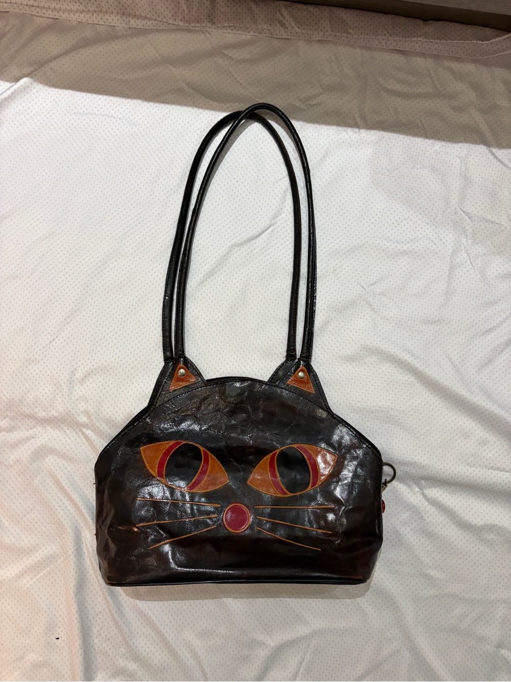Black Cat Face Leather Shoulder Bag